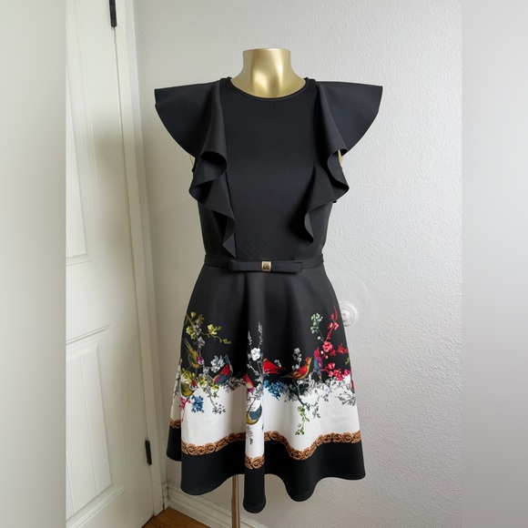 Ted Baker Opulent Fauna Ruffled Shaelin Skater Dress Ted's Size 0 - Picture 2 of 9